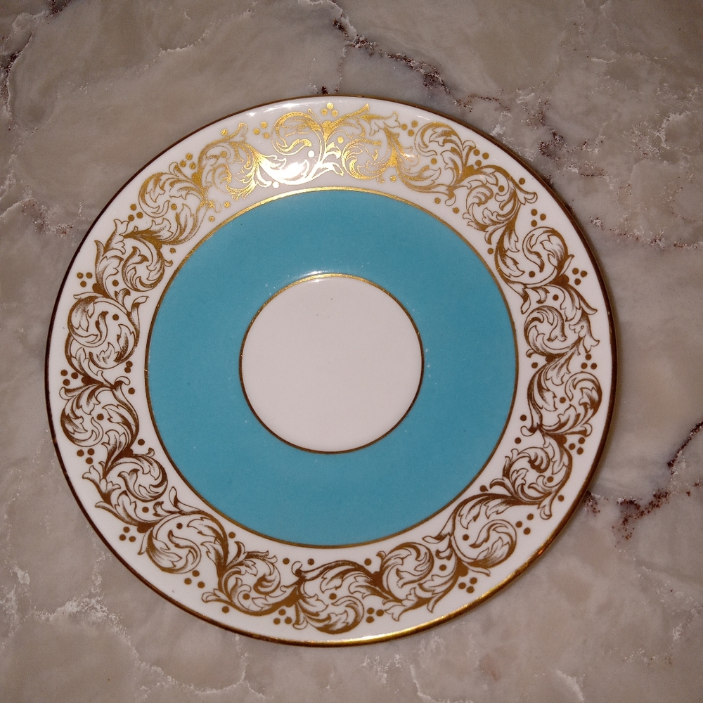 Vintage Royal Adderley 1789 Bone China Lawley Aqua Blue & Gold Cup & Saucer Set - Picture 12 of 12